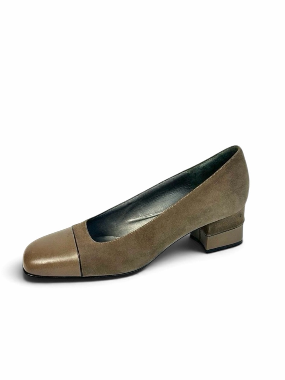 Bruno Magli Italy Suede Leather Taupe Shoes Pumps Heels Square Toe size US 7